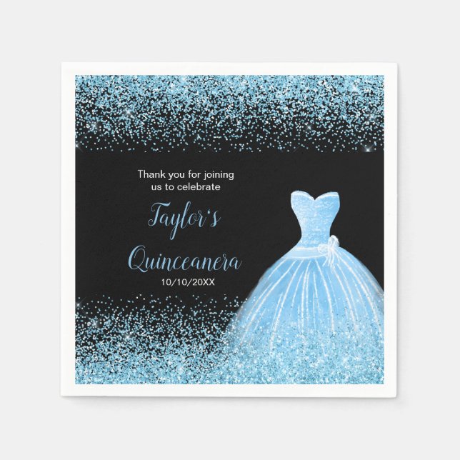 Quinceanera Light Blue Faux Glitter Pappersservett (Framsidan)