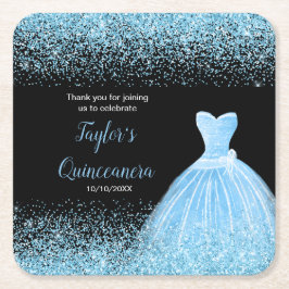 Quinceanera Light Blue Faux Glitter Underlägg Papper Kvadrat