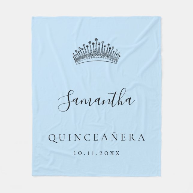 Quinceanera light blue tiara krona namn fleecefilt (Framsidan)