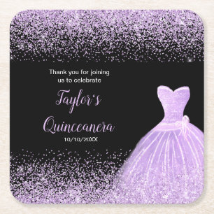 Quinceanera Light Lila Faux Glitter Underlägg Papper Kvadrat