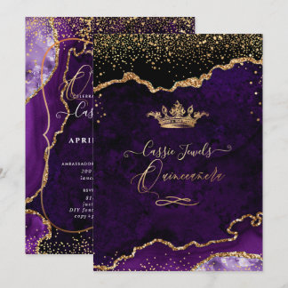 Quinceanera, Lila Agate Faux Guld confetti Invit Inbjudningar