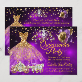 Quinceanera Lila Ballonger Klänning Tiara Kärra Inbjudningar