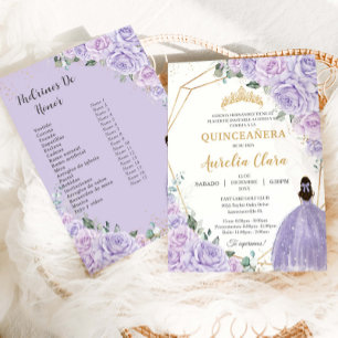 Quinceañera Lila Blommande 15 År Padrinos Inbjudningar