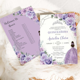 Quinceañera Lila Blommig 15 År Padrinos Inbjudningar