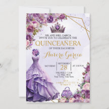 Quinceanera Lila Blommig Inbjudan