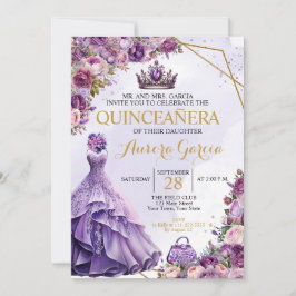 Quinceanera Lila Blommig Inbjudan
