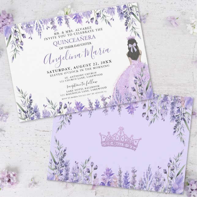 Quinceañera Lila Blommig Prinsessa Inbjudningar (Quinceañera Lilac Purple Floral Princess Invitation )