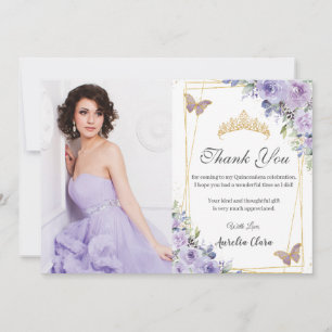 Quinceañera Lila Blommigt Butterflies 16 Birthday Tack Kort