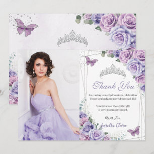 Quinceañera Lila Blommigt Butterflies 16 Birthday Tack Kort
