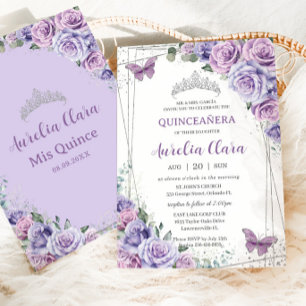 Quinceañera Lila Blommigt Butterflies Birthday Inbjudningar