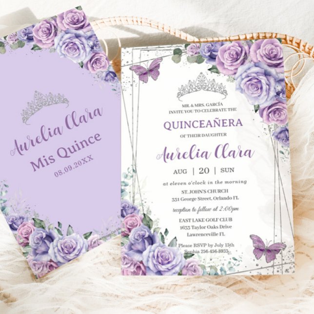 Quinceañera Lila Blommigt Butterflies Birthday Inbjudningar (Skapare uppladdad)