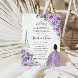 Quinceañera Lila Blommigt Paris Eiffel Brown Girl Inbjudningar