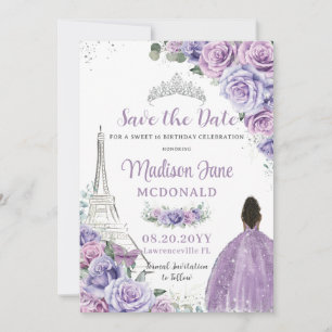 Quinceañera Lila Blommigt Paris Eiffel Brown Girl Spara Datumet