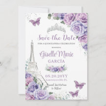 Quinceañera Lila Blommigt Paris Eiffel Butterflies