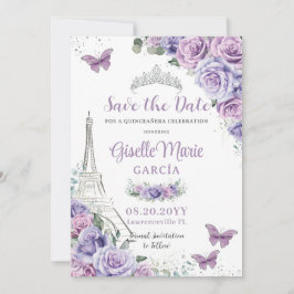 Quinceañera Lila Blommigt Paris Eiffel Butterflies Spara Datumet