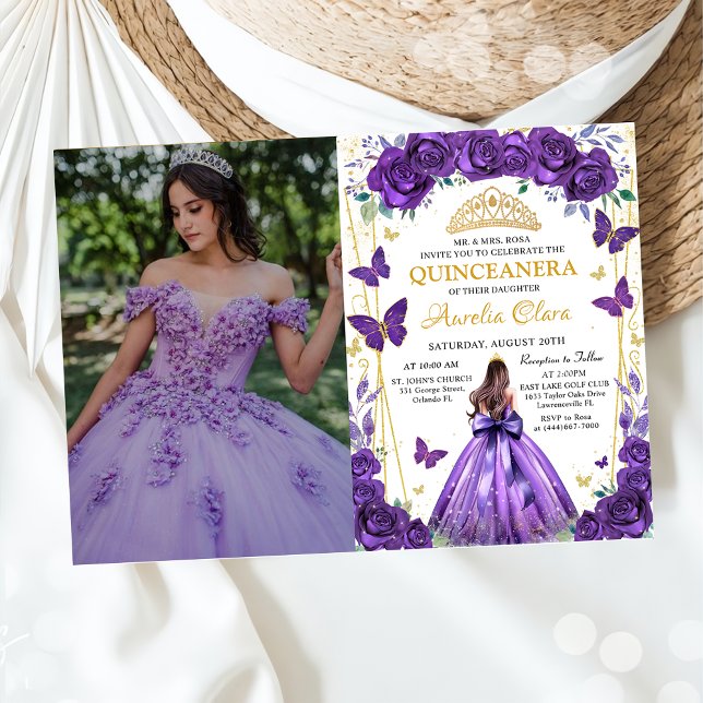 Quinceañera Lila Blommigt Princess Butterflies Inbjudningar (Skapare uppladdad)