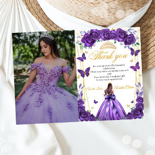 Quinceañera Lila Blommigt Princess Butterflies Tack Kort