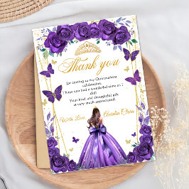 Quinceañera Lila Blommigt Princess Butterflies Tack Kort
