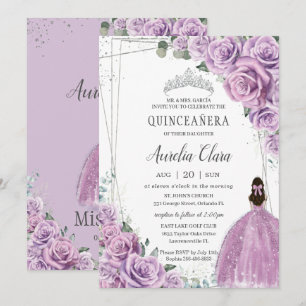 Quinceañera Lila Blommigt Princess Silver Birthday Inbjudningar