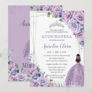 Quinceañera Lila Blommigt Princess Silver Birthday Inbjudningar