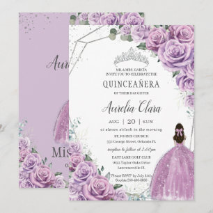 Quinceañera Lila Blommigt Princess Silver Birthday Inbjudningar