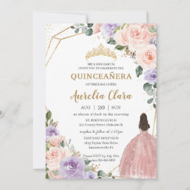 Quinceañera Lila  Blommigt Ro Guld Dress Inbjudningar
