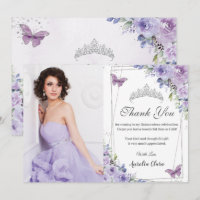 Quinceañera Lila Blommor Fjärilar 16 Tack Kort