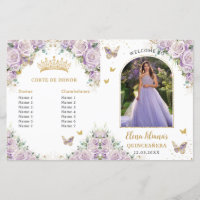 Quinceañera Lila Blommor Fjärilar Foto Program