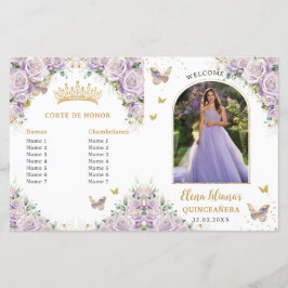 Quinceañera Lila Blommor Fjärilar Foto Program