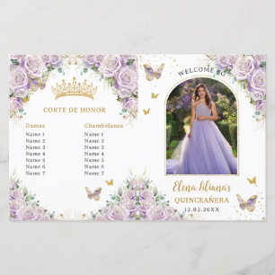 Quinceañera Lila Blommor Fjärilar Foto Program