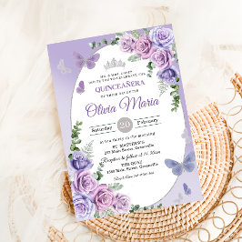 Quinceañera Lila Blomster Diadem Fjärilar Inbjudningar