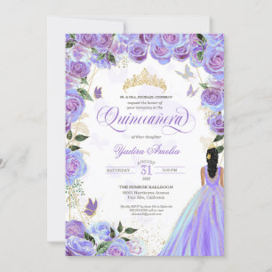 Quinceanera lila elegant fjäril Inv Inbjudningar