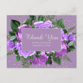 Quinceañera Lila FlowersTack Silver Glitter Vykort