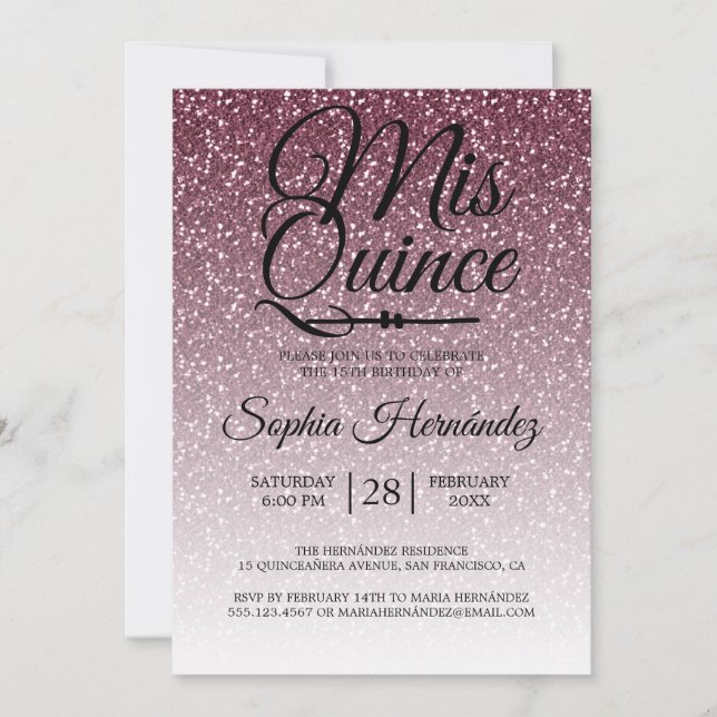Quinceañera Lila Glitter 15:e födelsedagen Inbjudningar (Framsida)