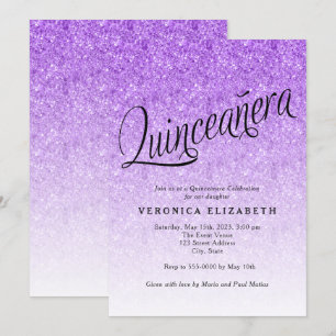 Quinceanera Lila Glitter Birthday-inbjudan Inbjudningar