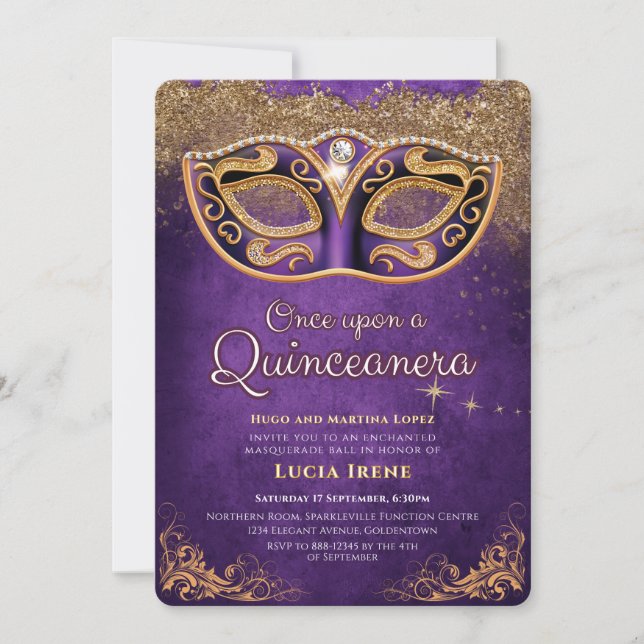 Quinceanera Lila Glitter Inbjudningar (Framsida)
