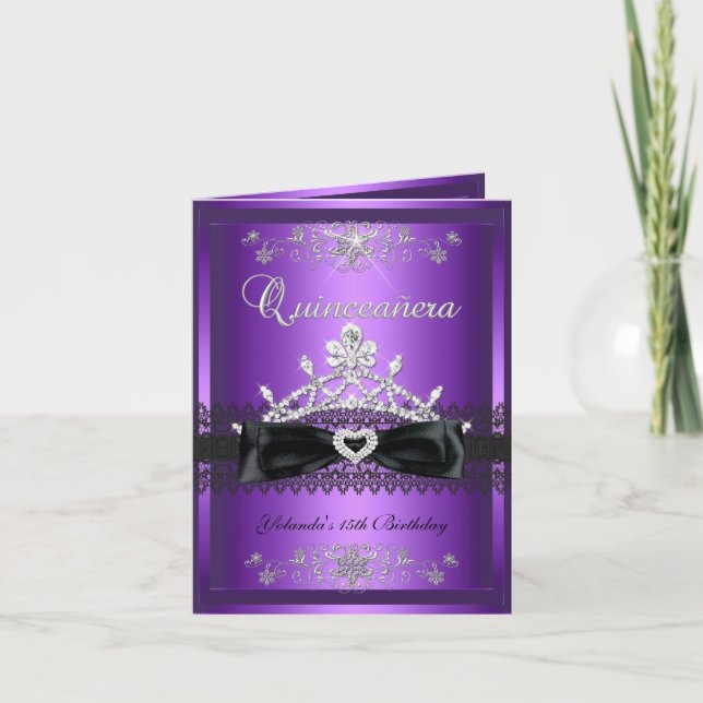 Quinceanera Lila Glitter Tiara Inbjudan (Framsida)