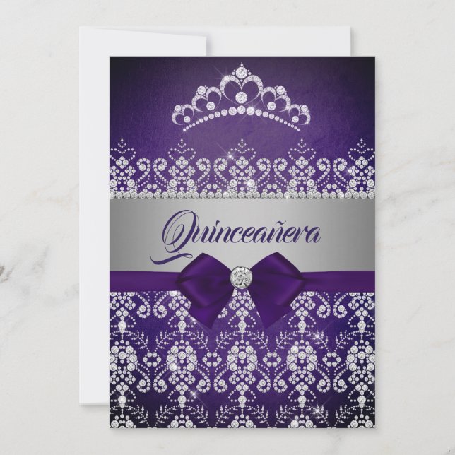 Quinceanera Lila Gnistra Diamond Tiara Bow Inbjudningar (Framsida)