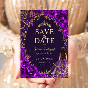 Quinceanera Lila Guld Spara Datumet