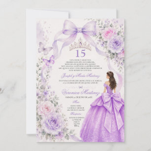 Quinceañera Lila Klänning 15 År Prinsessa Tiara Inbjudningar