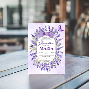 Quinceañera Lila lavender Blommigt Spanska Inbjudningar