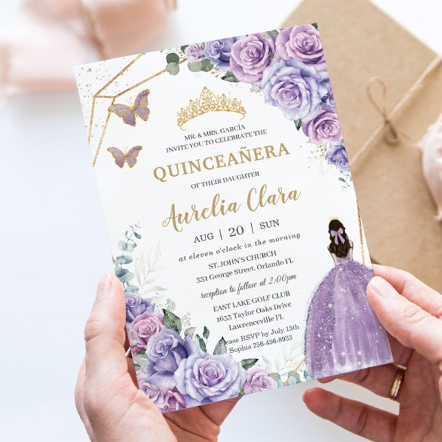 Quinceañera Lila Lavender Lilac Blommigt Princess Inbjudningar (Skapare uppladdad)