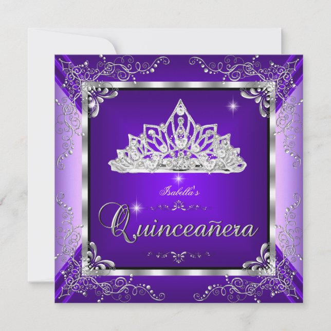 Quinceanera Lila Lavender Silver Diamond Tiara Inbjudningar (Framsida)