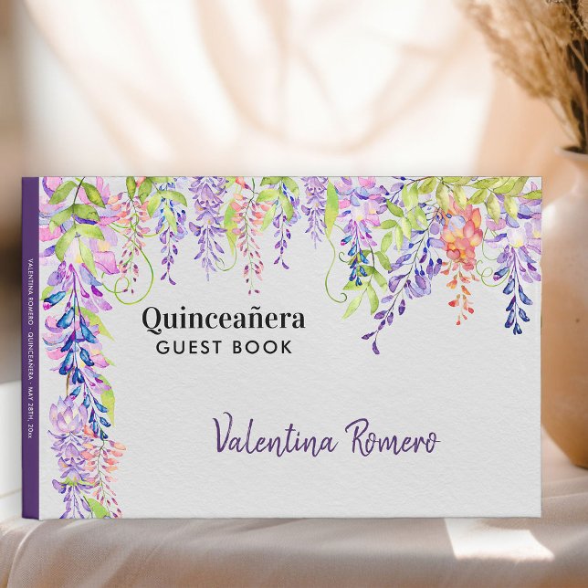 Quinceanera Lila Lavender Wisteria Söt Blommigt Gästböcker (Guest Book from my Purple Wisteria Quinceanera Collection)