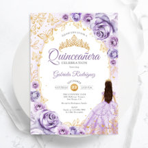 Quinceanera Lila Lila Guld Blommig