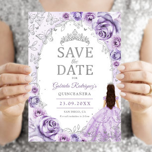 Quinceanera Lila Lila Silver Blommig Spara Datumet