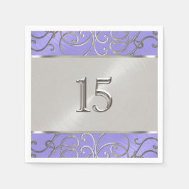 Quinceanera lila lila silver filigran virvlar pappersservett