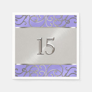 Quinceanera lila lila silver filigran virvlar pappersservett