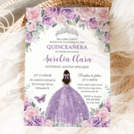 Quinceañera Lila Lilac Blek Rosa Blommigt Princess Inbjudningar