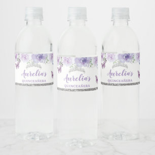 Quinceañera Lila Lilac Blommigt Birthday Favor Vattenflaskor Etikett